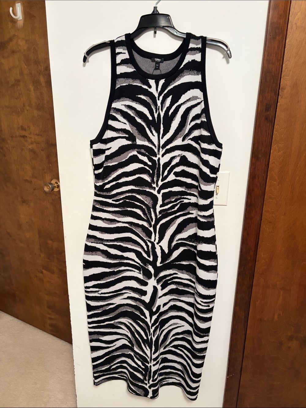 Express Zebra Print Midi Dress in Black Gray and White